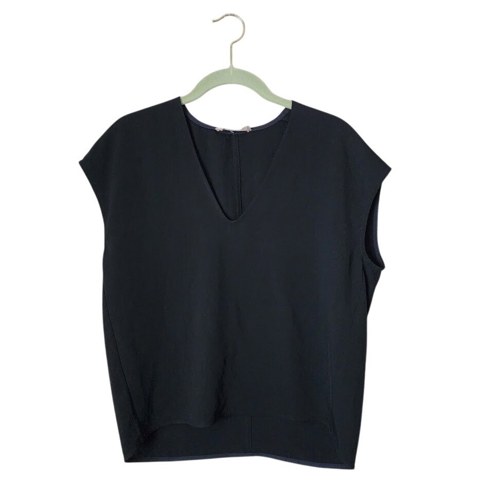 EVERLANE Japanese GoWeave V Neck Tee Black Minimalist Size 00